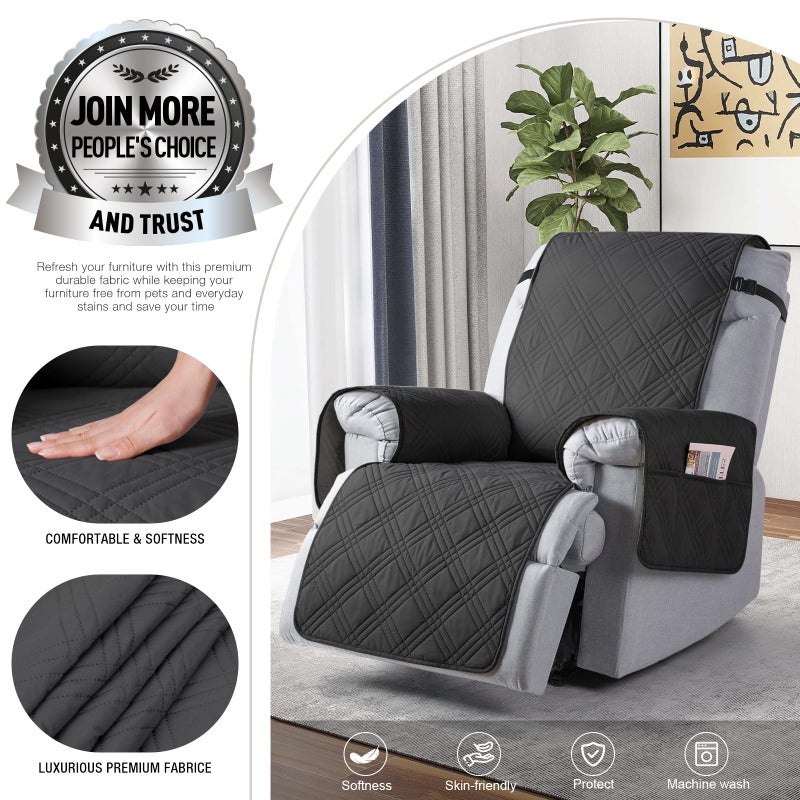 TAOCOCO 100% Waterproof Recliner Chair Cover  Recliner Cover Stay in Place for Recliner Chair with Pocket  Reclining Dog Chair Cover Furniture Protector for Kids  Pets(Recliner Chair  Charcoal Gray) - Image 3